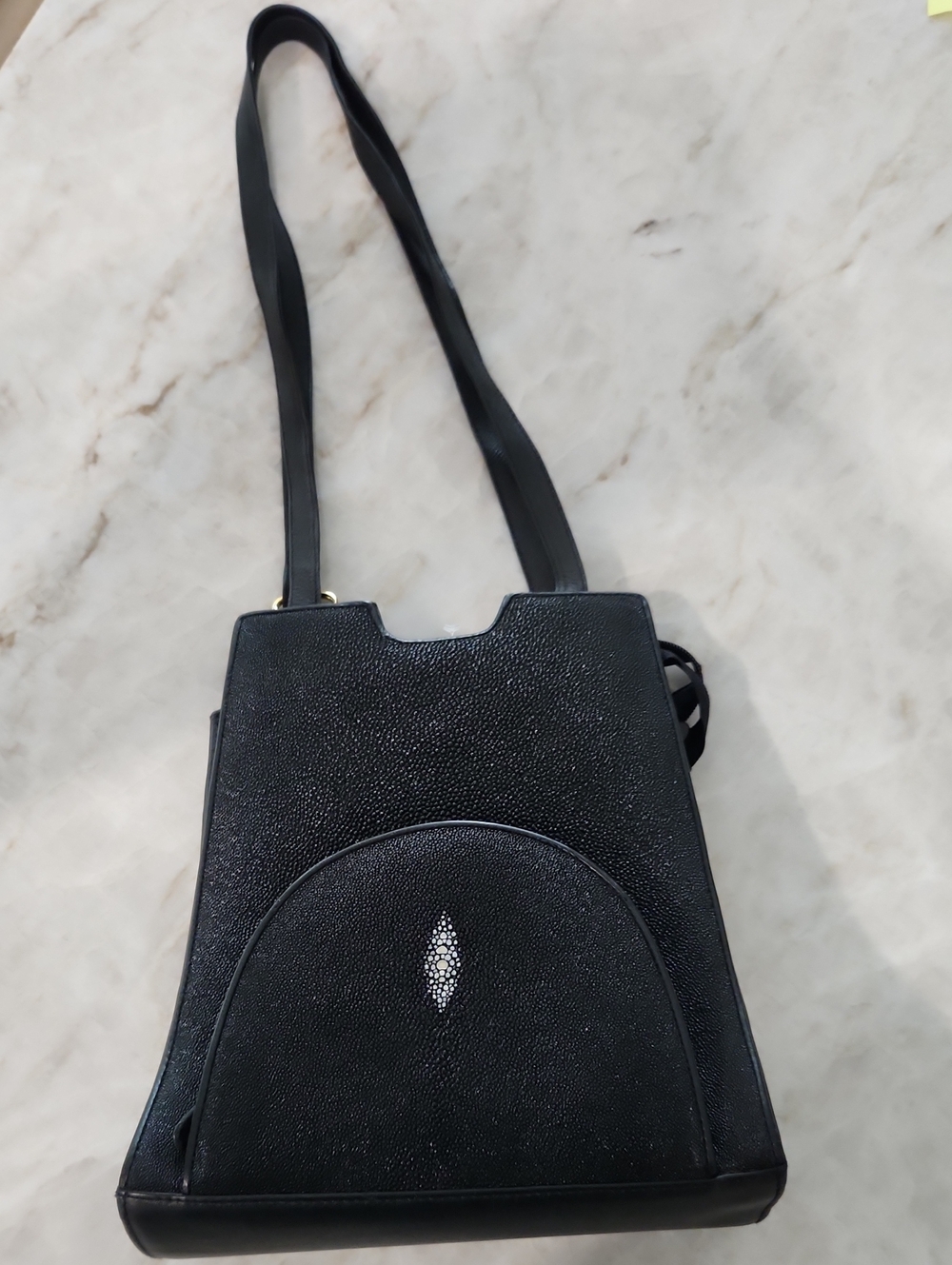 Textured Black Genuine Stingray Crossbody Purse & Backpack